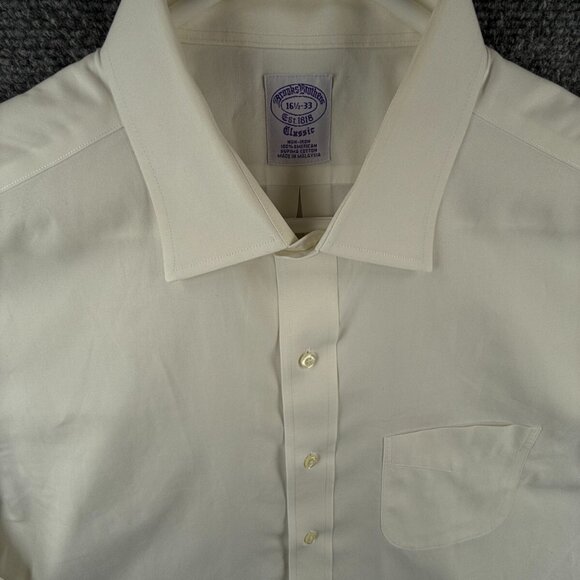 Brooks Brothers Ivory Classic Fit 16.5 33 Non Iron Cotton Button Up Supima Men - Picture 1 of 16